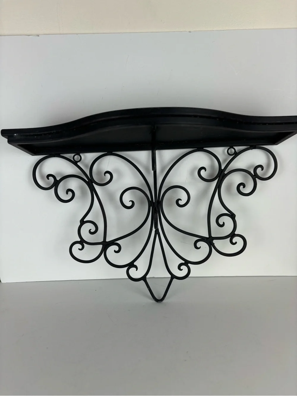 Large Metal Ornate Filigree Wall Shelf/Black Finish